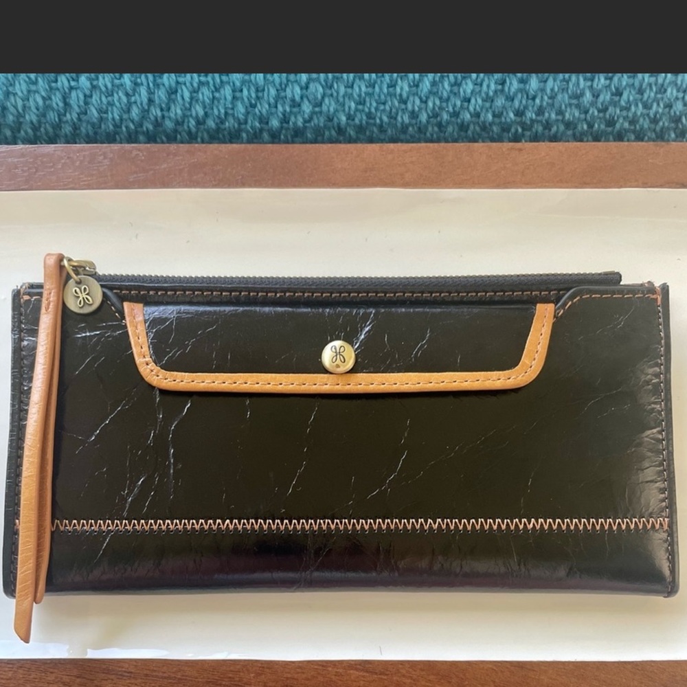 HOBO Black Wallet with Tan Trim